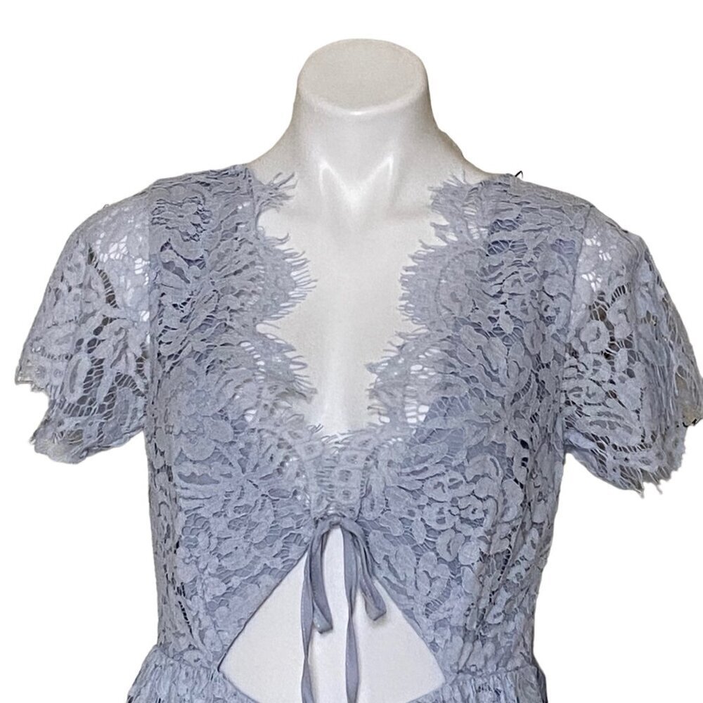 Tobi Blue Lace Overlay Front Tie Skater Mini Dress, NWT Junior's Size M - Picture 3 of 13